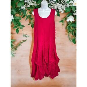 oSo Casuals Dark Pink Tiered Dress Sz Large Sleeveless 2-Ways to Wear Cotton
